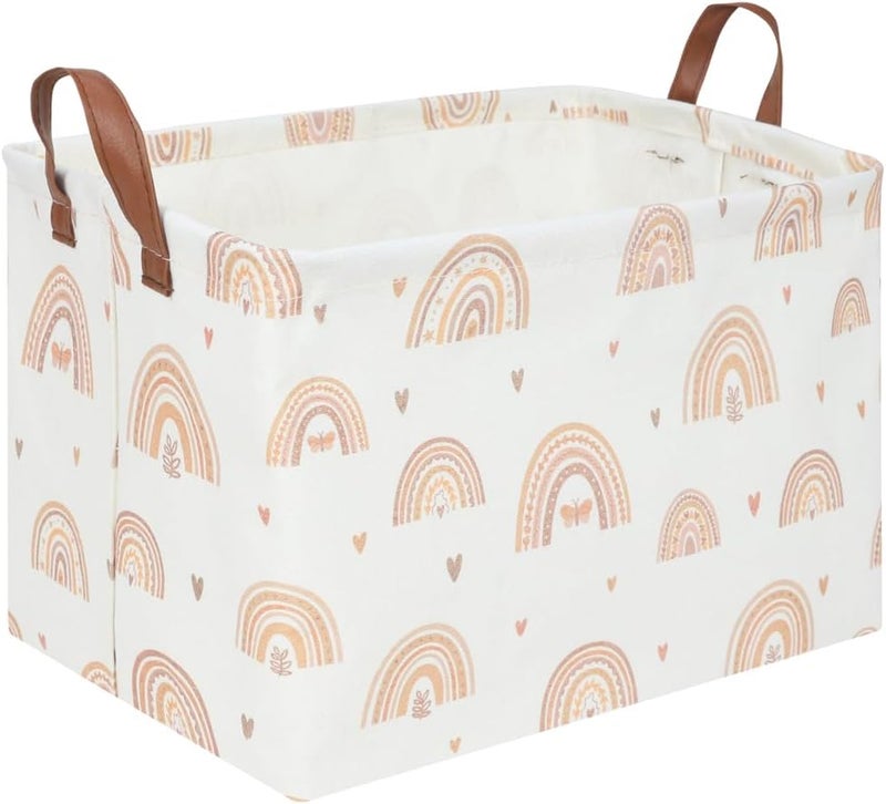 FXOCSHE Boho Rainbow Baskets Rectangular,girl basket,Waterproof foldable canvas laundry basket,Nursery hamper,Room Decor,Shelf Basket(Rainbows) - Image 1